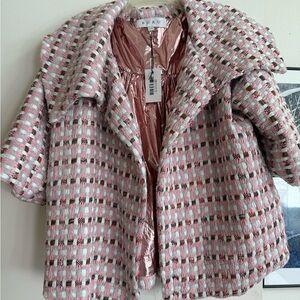 BURU Pink Tweed Cropped Car Coat L/XL